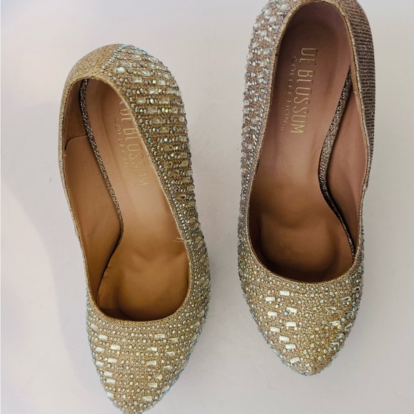 De Blossom Collection KINKO-178 Rhinestone Nude Sparkle Stiletto Pumps Size 9 - Picture 13 of 16